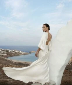 Shona Joy Flared-hem Cut-out Satin Maxi Bridal Dress, Cream