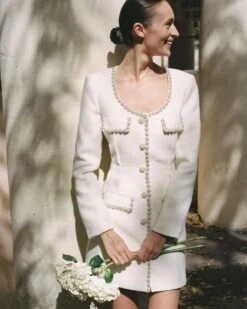 SELF PORTRAIT SELF-PORTRAIT Embellished Tweed Mini Dress, Ivory