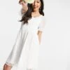 Y.A.S Bridal Mini Dress With Shirred Top Mesh Puff Sleeve And Lace Skirt In White
