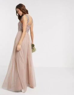 Maya Bridesmaid Allover Contrast Sequin Bust Maxi Dress In Taupe/blush -EleganceWear Store maya bridesmaid allover contrast sequin bust maxi dress in taupe blush1 e1587471417210