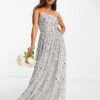Maya Bridesmaid Maxi Bandeau Wedding Dress 3D Soft Grey Sequins