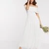 Maya Bridesmaid Off Shoulder Overlay Sequin Midaxi Dress In White