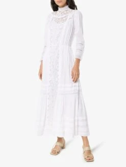 Mimi Prober Victoria High Neck Lace Maxi Dress, White