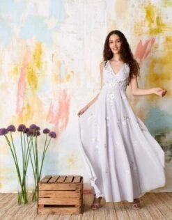 Monsoon Addison Floral Embroidered Maxi Dress Blue