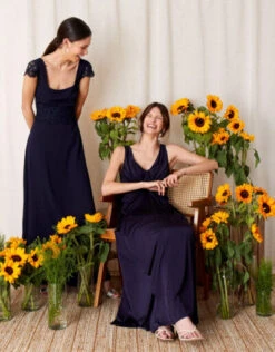 Monsoon Amanda Lace Square Neck Bridesmaid Dress Blue, Navy Blue