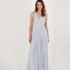 Monsoon Anne Mesh Maxi Bridesmaid Dress In Recycled Polyester Silver