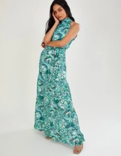 Monsoon Arlo Halter Print Maxi Dress Green/blue