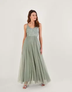 Monsoon Autumn Embellished Maxi Dress In Recycled Polyester Green