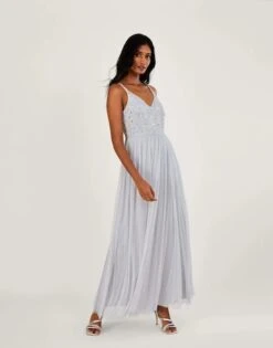 Monsoon Autumn Embellished Maxi Dress In Recycled Polyester Silver