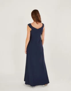 Monsoon Beatrice Crepe Bardot Maxi Bridesmaid Dress Navy Blue -EleganceWear Store monsoon beatrice crepe bardot maxi bridesmaid dress navy blue1