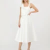 Monsoon Carrie Bridal Satin Bow Midi Dress, Ivory