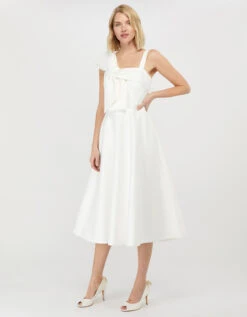 Monsoon Carrie Bridal Satin Bow Midi Dress, Ivory
