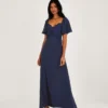 Monsoon Charlotte Crepe Maxi Bridesmaid Dress Navy Blue