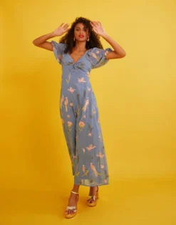 Monsoon Dani Embroidered Midi Dress Blue/multi