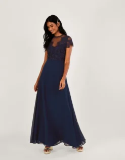 Monsoon Diana Lace Maxi Bridesmaid Dress Navy Blue