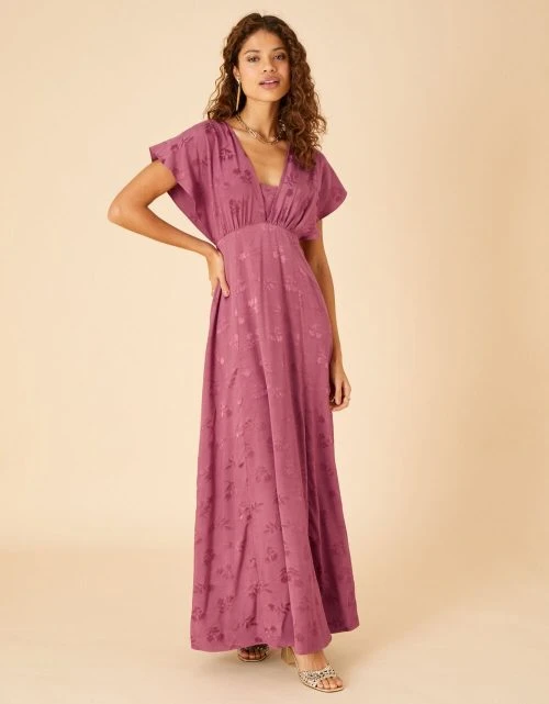 Monsoon Donna Satin Jacquard Maxi Dress Pink