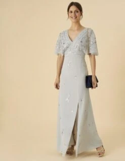 Monsoon Elena Embellished Bridesmaid Maxi Dress Silver