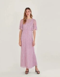 Monsoon Elizabeth Embellished Maxi Dress In Recycled Polyester Mink Pink