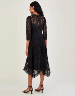 Monsoon Ellen Lace Hanky Hem Dress Black -EleganceWear Store monsoon ellen lace hanky hem dress black2