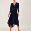 Monsoon Ellen Lace Hanky Hem Dress Navy Blue