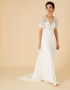 Monsoon Stephanie Embellished Bridal Dress In Recycled Polyester Ivory