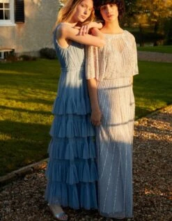 Monsoon Embellished Maxi Dress In Recycled Polyester Silver