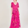 Monsoon Faye Embellished Maxi Dress In Recycled Polyester Pink