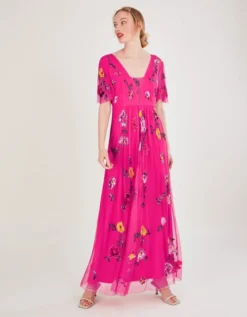 Monsoon Faye Embellished Maxi Dress In Recycled Polyester Pink