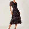 Monsoon Fenn Embroidered Midi Dress In Recycled Polyester Black/multi