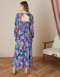 Monsoon Florella Floral Midi Dress In Sustainable Viscose Blue/multi -EleganceWear Store monsoon florella floral midi dress in sustainable viscose blue multi2 e1645989224935