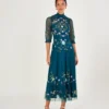Monsoon Francesca Embroidered Midi Dress Blue/multi