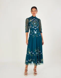 Monsoon Francesca Embroidered Midi Dress Blue/multi