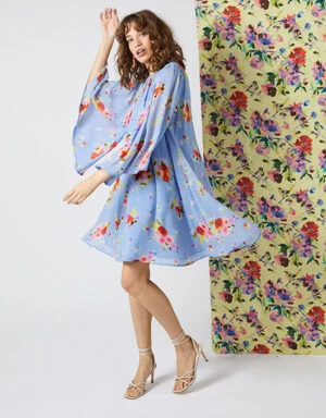 Monsoon Helen Dealtry Floral Timo Dress With Sustainable Viscose, Blue/Multi 1 Monsoon Helen Dealtry Floral Timo Dress With Sustainable Viscose, Blue/Multi