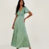 Monsoon Ivy Satin Maxi Bridesmaid Dress Green