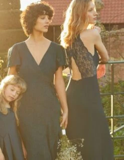 Monsoon Kiki Lace Back Crepe Maxi Bridesmaid Dress Navy Blue