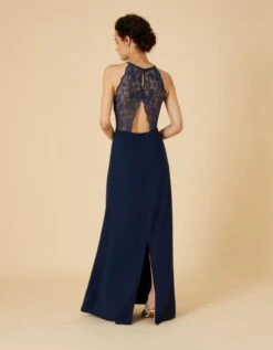 Monsoon Kiki Lace Back Crepe Maxi Bridesmaid Dress Navy Blue -EleganceWear Store monsoon kiki lace back crepe maxi bridesmaid dress navy blue2 e1638952840179