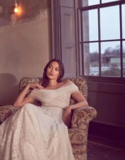 Monsoon Laurie Lace Bardot Mesh Bridal Dress Ivory