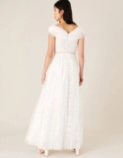 Monsoon Laurie Lace Bardot Mesh Bridal Dress Ivory -EleganceWear Store monsoon laurie lace bardot mesh bridal dress ivory2 e1611154113833