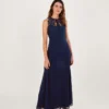 Monsoon Lena Lace Maxi Bridesmaid Dress Navy Blue