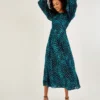 Monsoon Leonella Animal Print Midi Dress In Sustainable Viscose Teal