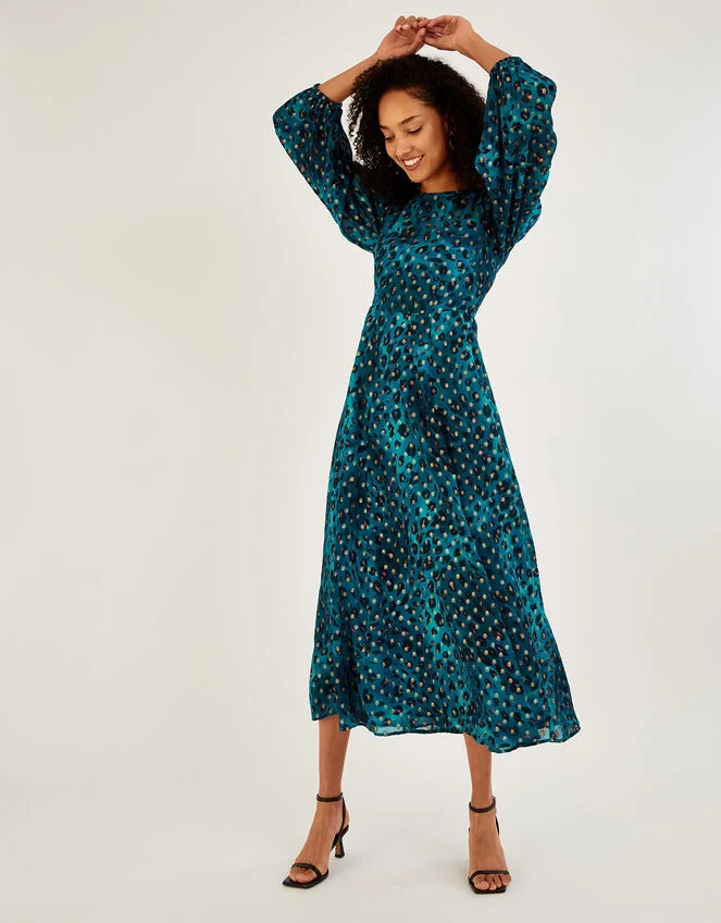 Monsoon Leonella Animal Print Midi Dress In Sustainable Viscose Teal 1 Monsoon Leonella Animal Print Midi Dress In Sustainable Viscose Teal