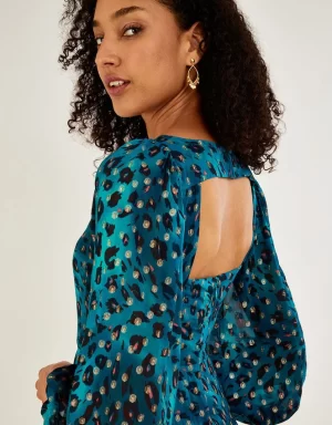 Monsoon Leonella Animal Print Midi Dress In Sustainable Viscose Teal 3 Monsoon Leonella Animal Print Midi Dress In Sustainable Viscose Teal - Image 3