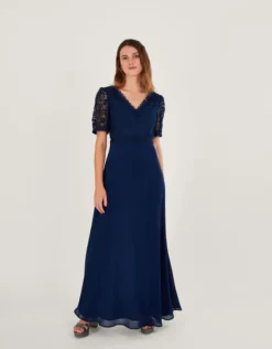 Monsoon Lilibet Lace Maxi Bridesmaid Dress Navy Blue