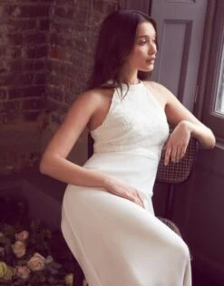 Monsoon Madison Embroidered Halter Bridal Dress Ivory