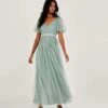 Monsoon Meghan Mesh Maxi Bridesmaid Dress In Recycled Polyester Green