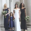 Monsoon Beatrice Crepe Bardot Maxi Bridesmaid Dress Navy Blue