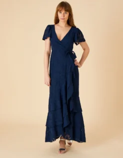 Monsoon Naomi Frill Wrap Maxi Dress Navy Blue -EleganceWear Store monsoon naomi frill wrap maxi dress navy blue1