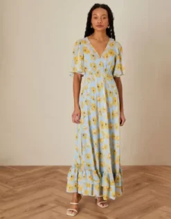 Monsoon Nora Poppy Print Dress In Sustainable Viscose Blue -EleganceWear Store monsoon nora poppy print dress in sustainable viscose blue1 e1652367847384