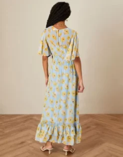 Monsoon Nora Poppy Print Dress In Sustainable Viscose Blue -EleganceWear Store monsoon nora poppy print dress in sustainable viscose blue2 e1652367861467