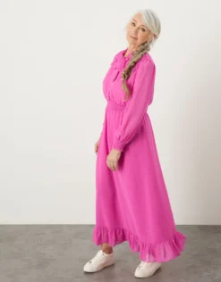 Monsoon Peggy Shirred Midi Dress Pink